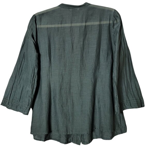 Willi Smith Womens Silk Blend Boho Peasant Pleated Bell Sleeve Button Up Top L - Picture 6 of 10